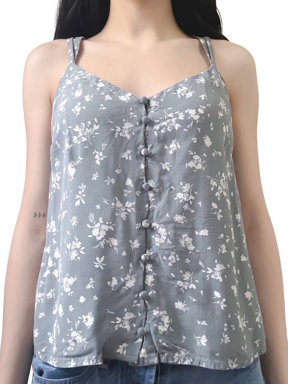GARAGE Button Front Cami Top Floral Dusty Green Size S GUC